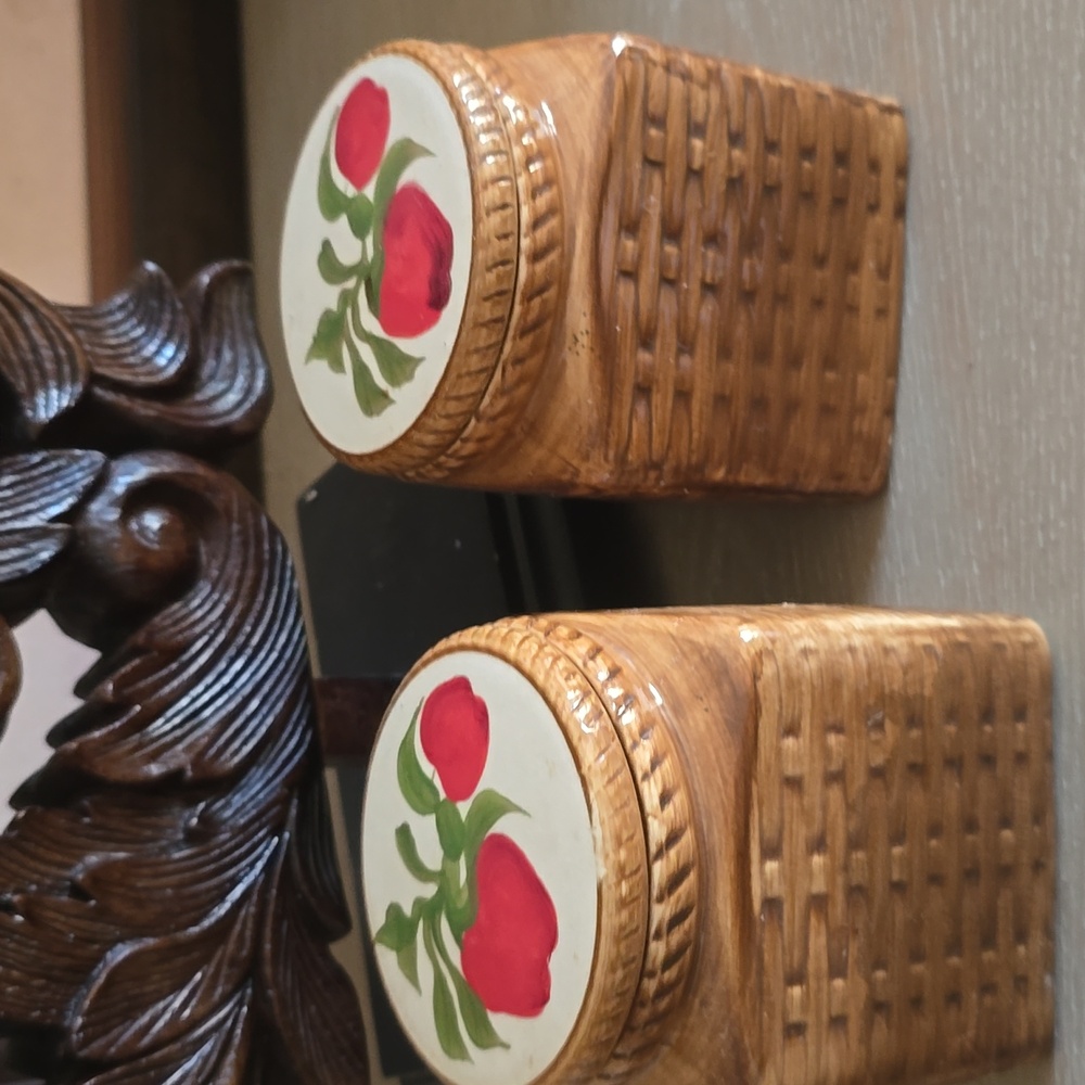 Vintage Wicker-Style Canisters with Apple Design